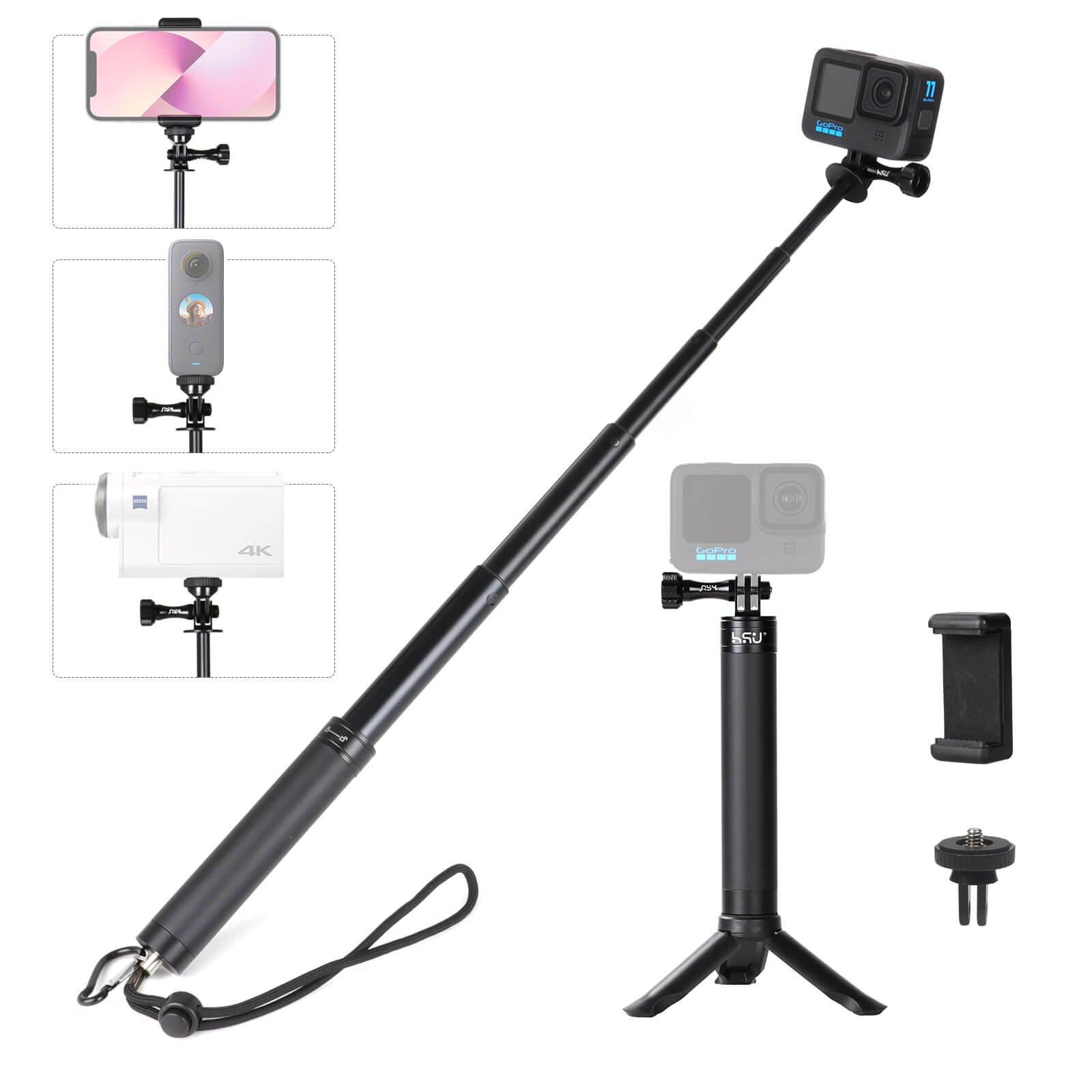 HSU Lightweight Aluminum Alloy Camera Monopod for GoPro, iPhone and Android - Image 3