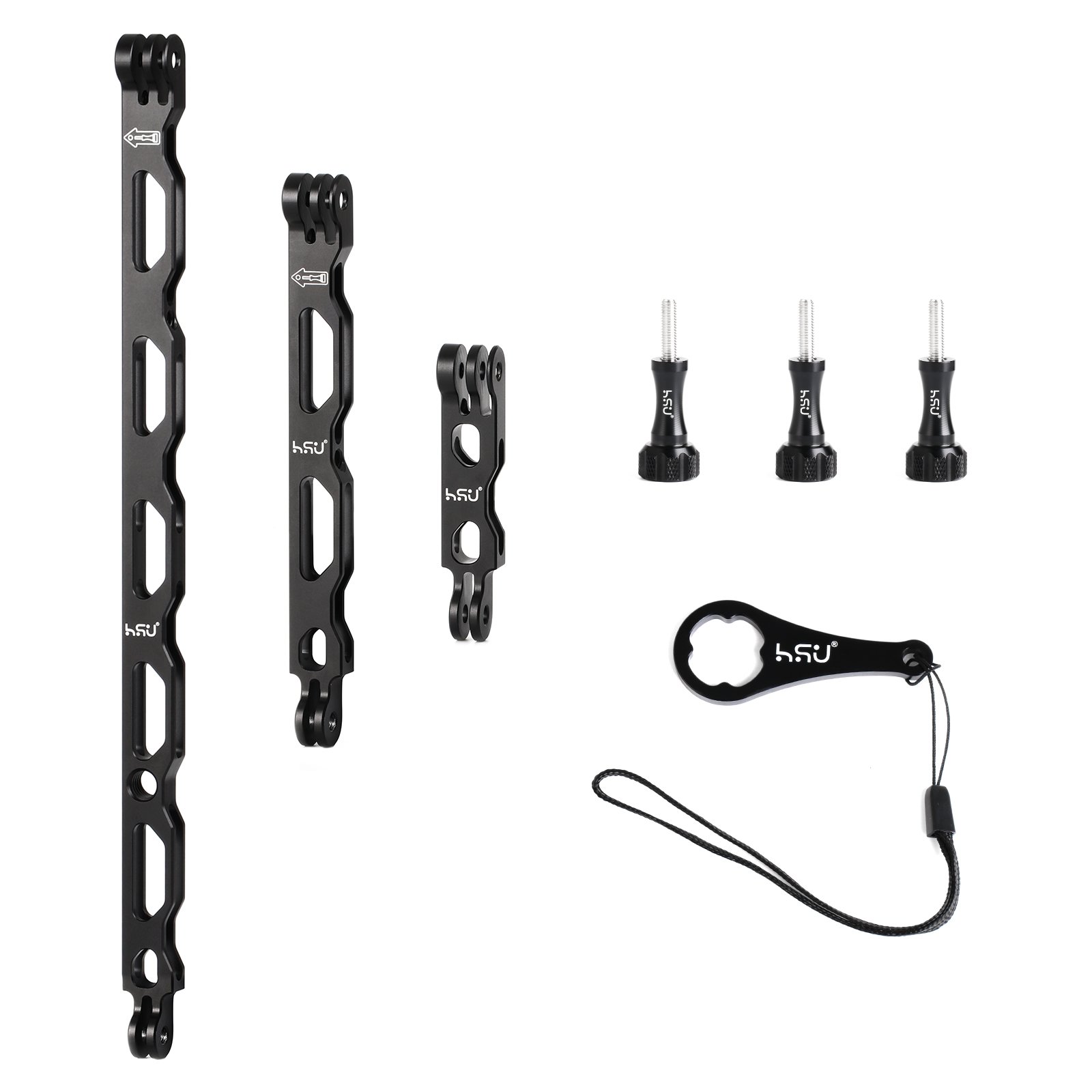 HSU Aluminum Alloy Extension Arm Set Bike Mount Helmet Stick Extension Arm Mount for GoPro Hero 13/12/11/10/9/8/7/6/5 Black, DJI Osmo Action (11.8”/6.5”/3.3”) (Black)