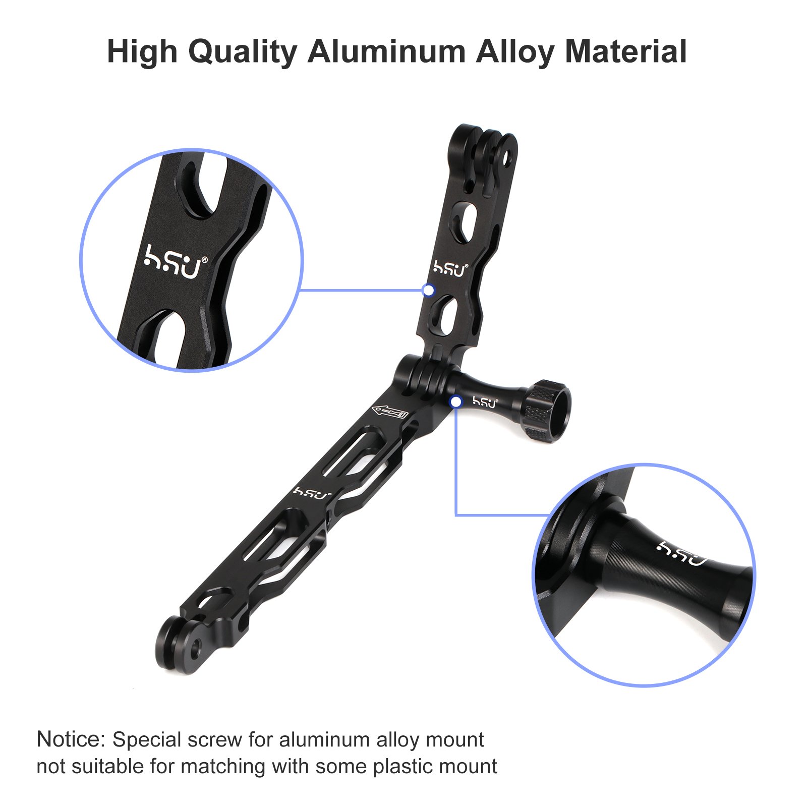 HSU Aluminum Alloy Extension Arm Set Bike Mount Helmet Stick Extension Arm Mount for GoPro Hero 13/12/11/10/9/8/7/6/5 Black, DJI Osmo Action (11.8”/6.5”/3.3”) (Black) - Image 5